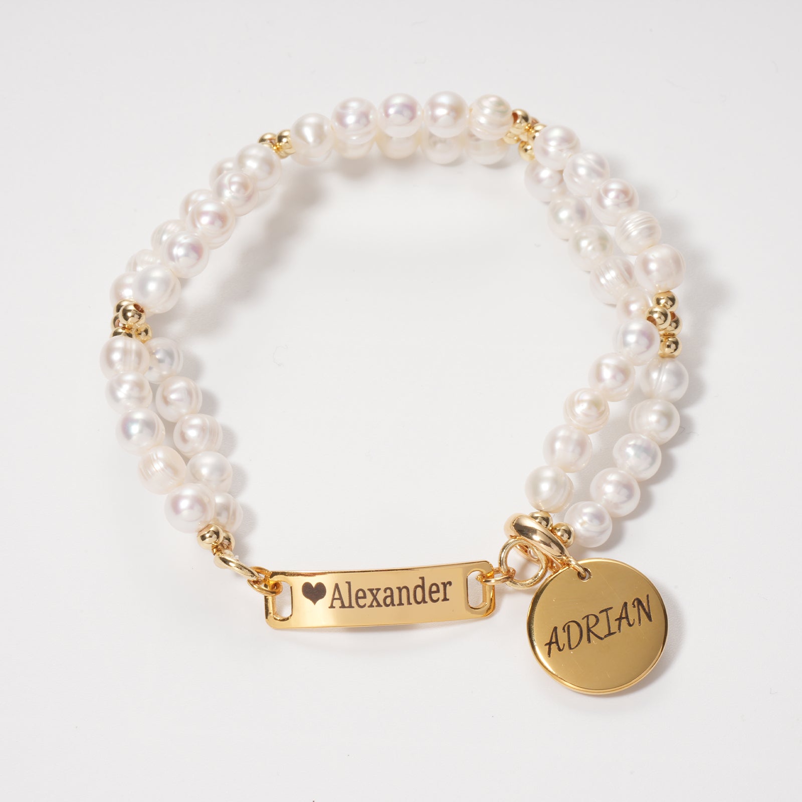 AAA White Freshwater Pearl Personalised Name Bar Strand Charm Pearl Bracelet