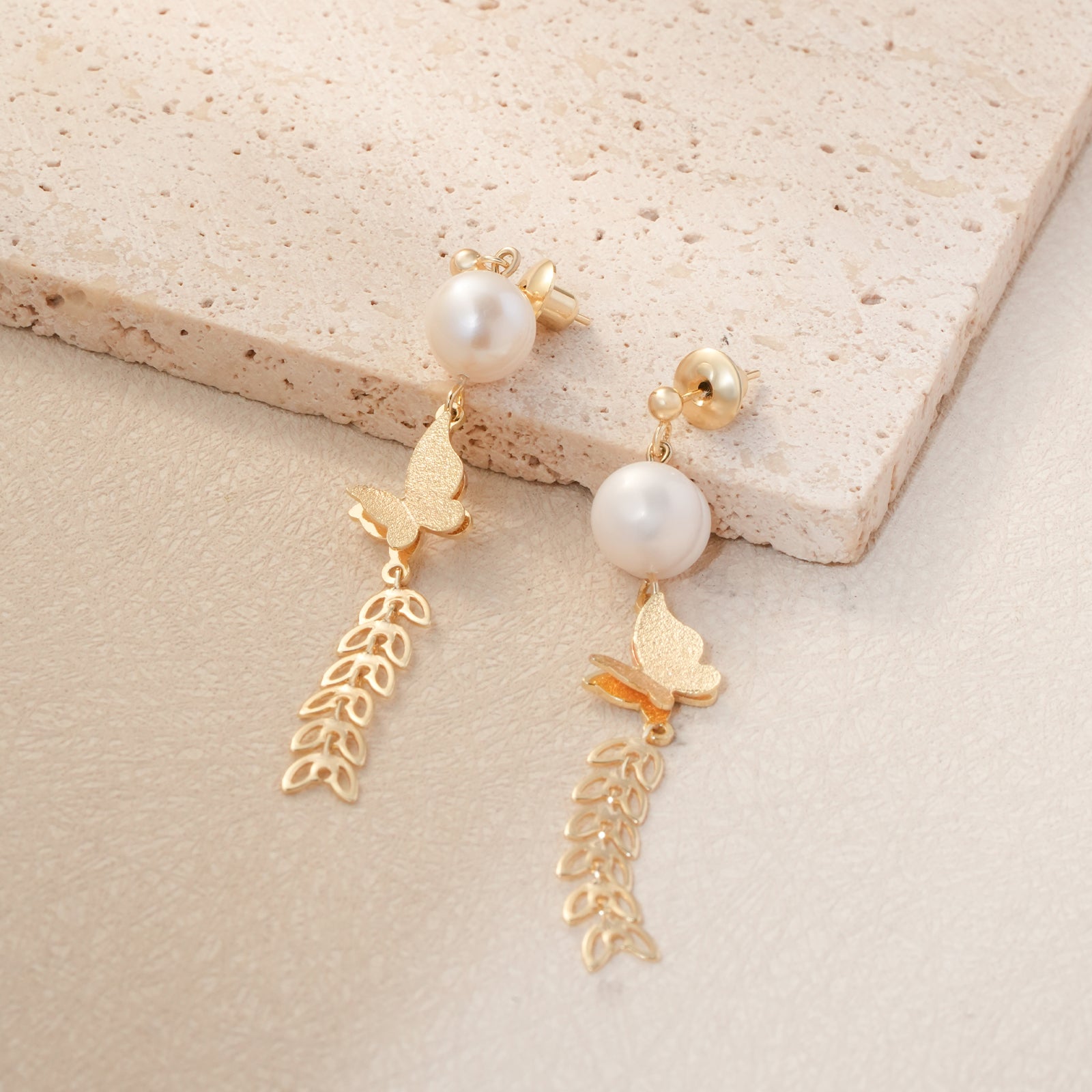 Natural Freshwater Pearl Butterfly Tassel Earrings