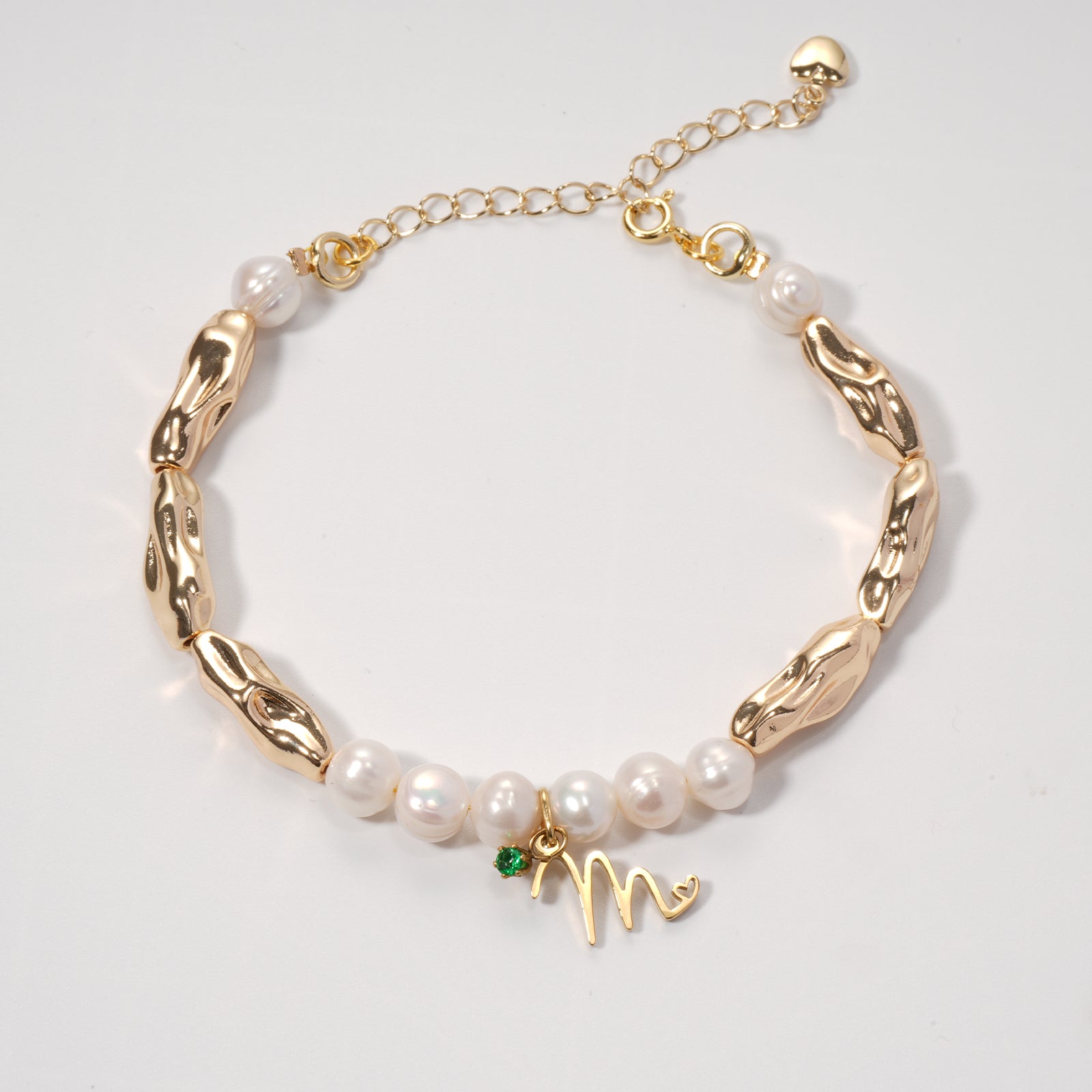 Personalised Initial and Birthstone Charm Natural Freshwater Pearl Bracelet