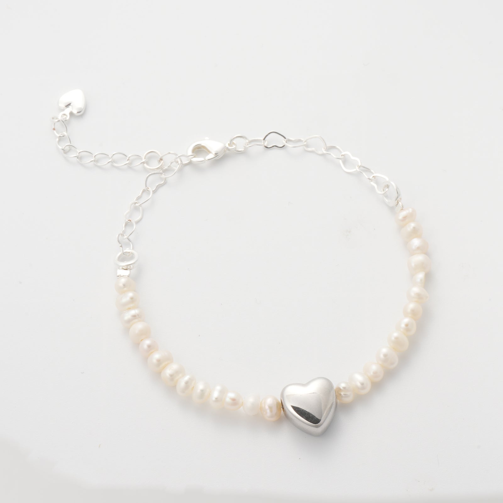 Sterling Silver Personalised Initial Heart 3mm Natural Freshwater Pearl Bracelet