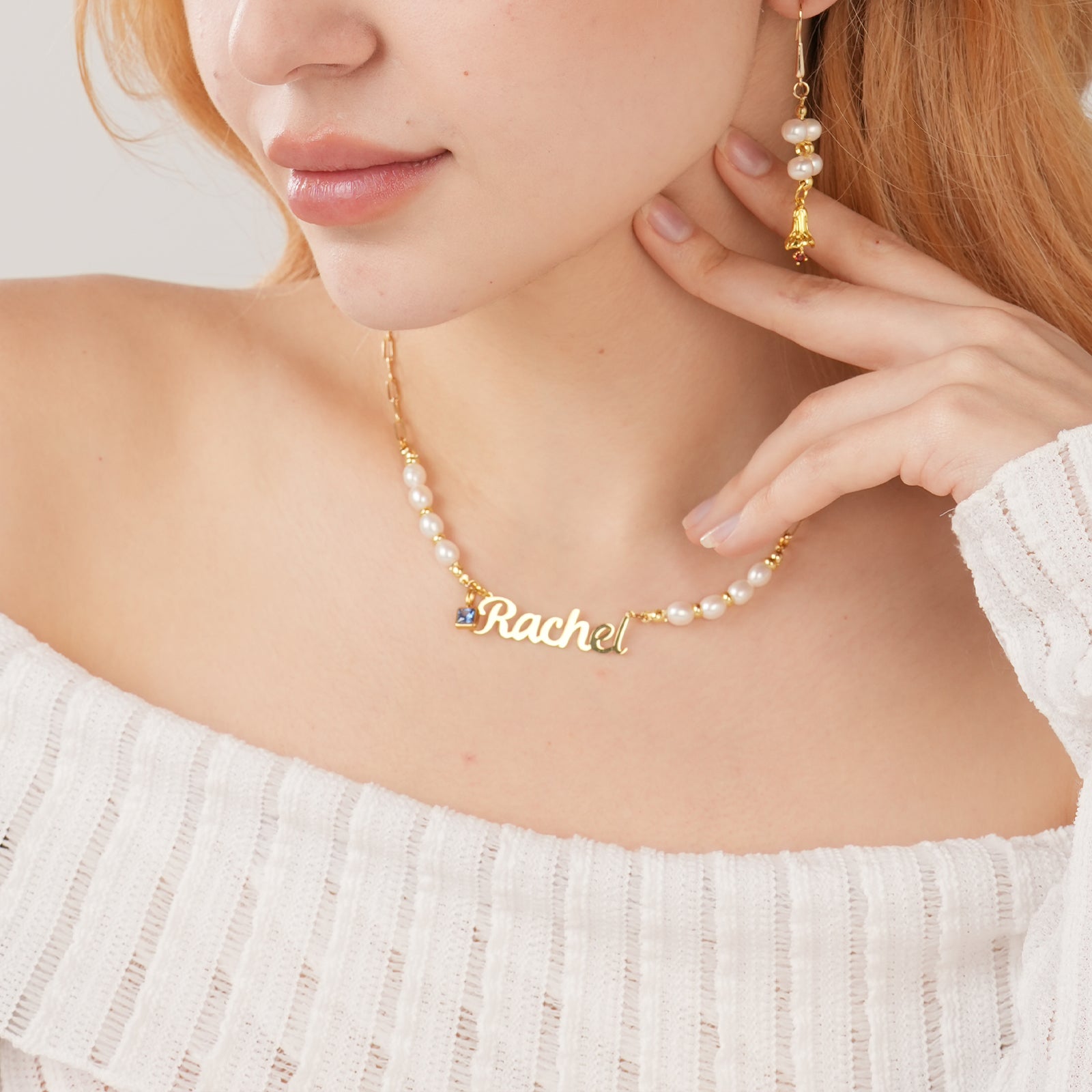 Personalized Name and Birthstone Necklace - 5.5-6mm Natural Freshwater Pearl Necklace