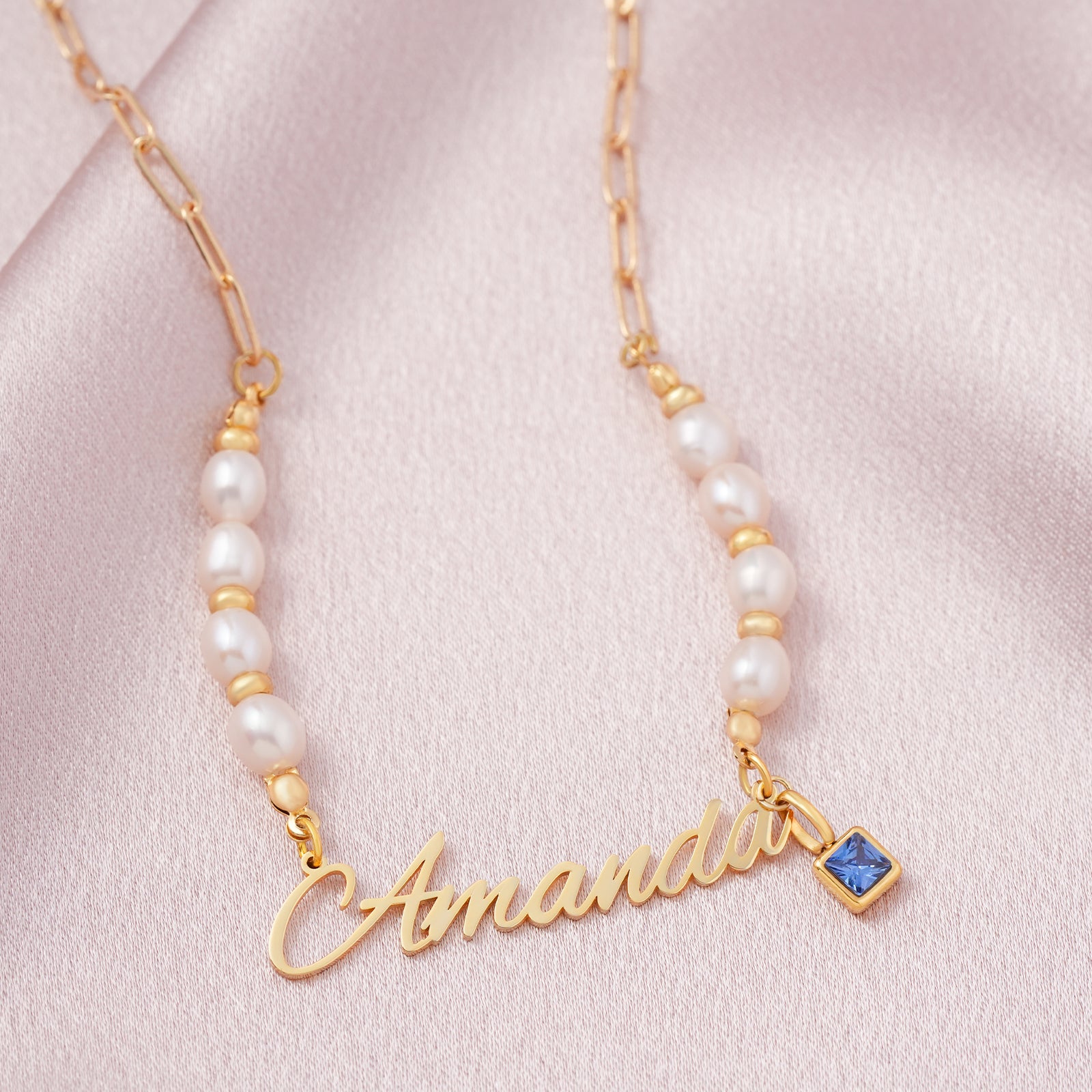 Personalized Name and Birthstone Necklace - 5.5-6mm Natural Freshwater Pearl Necklace